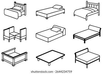 Bed line art inspired by modern and contemporary bedroom aesthetics.eps