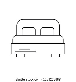 Bed line icon. Bedroom furniture. Comfortable double bed. Hotel, hostel couple room. Mattress and pillows. Room interior linear illustration. Contour drawing. Isolated vector outline symbol