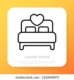 Bed line icon. Double bed for husband and wife. Bed with a heart. Furniture concept. Line icon style. Vector line icon for Business and Advertising.