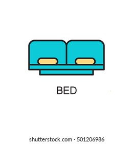Bed line icon. High quality pictogram of home's furniture. Outline vector symbol for design website or mobile app. Thin line sign of bed for logo, visit card, etc.