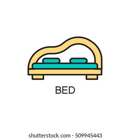 Bed line icon. High quality pictogram of home's furniture. Outline vector symbol for design website or mobile app. Thin line sign of bed for logo, visit card, etc.