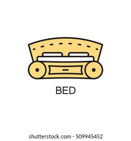 Bed line icon. High quality pictogram of home's furniture. Outline vector symbol for design website or mobile app. Thin line sign of bed for logo, visit card, etc.