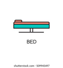 Bed line icon. High quality pictogram of home's furniture. Outline vector symbol for design website or mobile app. Thin line sign of bed for logo, visit card, etc.