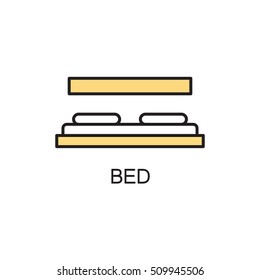 Bed line icon. High quality pictogram of home's furniture. Outline vector symbol for design website or mobile app. Thin line sign of bed for logo, visit card, etc.