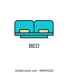 Bed line icon. High quality pictogram of home's furniture. Outline vector symbol for design website or mobile app. Thin line sign of bed for logo, visit card, etc.
