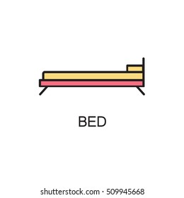 Bed line icon. High quality pictogram of home's furniture. Outline vector symbol for design website or mobile app. Thin line sign of bed for logo, visit card, etc.