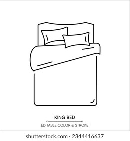 Bed line icon with pillows | Editable Outline Icon