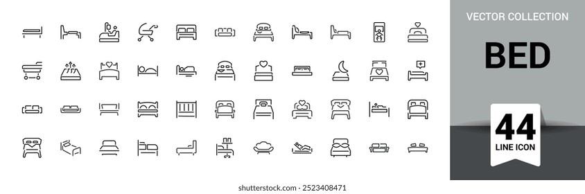 Bed line icon set. Bedroom line icon containing bed, bedroom, sleep, bedtime, furniture, linen. Editable stroke. Vector illustration. 