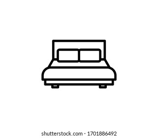 Icono de línea de cama. Símbolo vectorial en estilo plano y moderno sobre fondo blanco. Cama para el diseño.