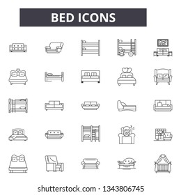 Bed line icons for web and mobile design. Editable stroke signs. Bed  outline concept illustrations