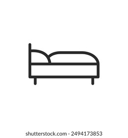 Bett, lineares Stilikon. Einzelbett. Bearbeitbare Strichbreite