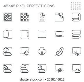 Bed Linen, Bedclothes, Cushion, Blanket, Sheet, Pillow. Simple Vector Line Icons. Editable Stroke. 48x48 Pixel Perfect.