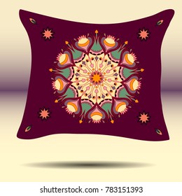 bed linen design. pillow with mandala, ethnic pattern on bed linen, textile ornament. print