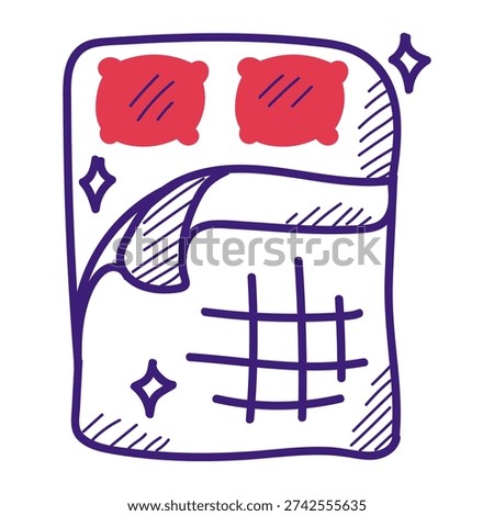 Bed linen doodle icon vector isolated. Idea of dry cleaning service. Clean pillow, blanket and bed sheet.
