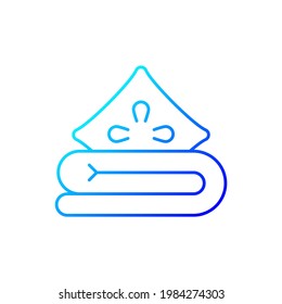 Bed linen gradient linear vector icon. Soft cushion and sheets. Comfortable pillow. Textile products, household cloths. Thin line color symbols. Modern style pictogram. Vector isolated outline drawing
