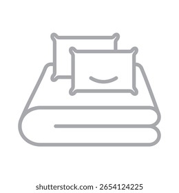 Ícone linear da roupa de cama isolado no fundo transparente. Simples ícone de roupa de cama com travesseiros e lençol. Sinta-se como um ícone de casa. Ícone do hotel. Traçado editável. Pixel perfeito.