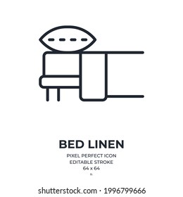 Bed linen set editable stroke outline icon isolated on white background flat vector illustration. Pixel perfect. 64 x 64.