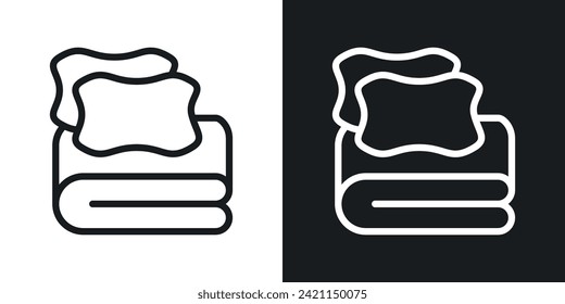 Bed linen set with pillows icon designed in a line style on white background.