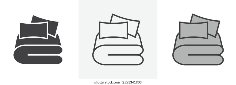 Bed linen set with pillows icon pack. Vector illustration. EPS10