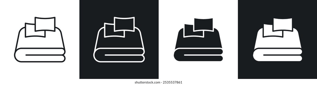 Bed linen set with pillows vector icon set in black and white. EPS 10 illustration