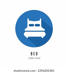 Bed logo. Illustration of bed in flat. Stock vector.