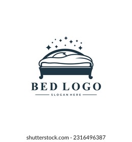 Bed Logo Template. Bed Logo Vector. Pillow Bed With Night Moon Star Logo Vector Icon Symbol Graphic Design Illustration