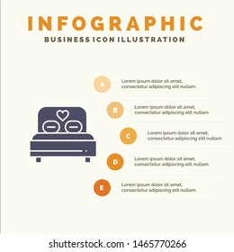 Bed, Love, Heart, Wedding Solid Icon Infographics 5 Steps Presentation Background. Vector Icon Template background