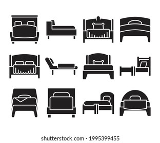 los iconos de cama y colchón conjunto vector