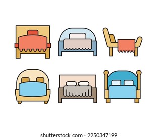 los iconos de cama y colchón conjunto vector