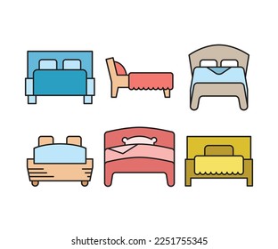 los iconos de cama y colchón conjunto vector