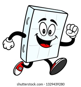 Bed Mattress Mascot Running - A vector cartoon illustration of a bedroom mattress mascot running.