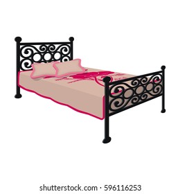 Bed with metal base.Bed with pink bed and forged back.Bed single icon in cartoon style vector symbol stock illustration.
