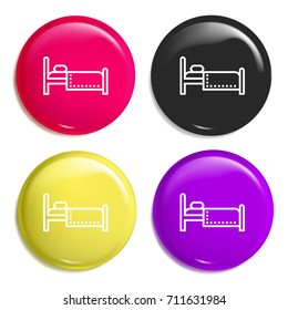 Bed multi color glossy badge icon set. Realistic shiny badge icon or logo mockup