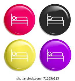 Bed multi color glossy badge icon set. Realistic shiny badge icon or logo mockup