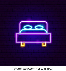 Bed Neon Sign. Vektorgrafik der Hotelwerbung.