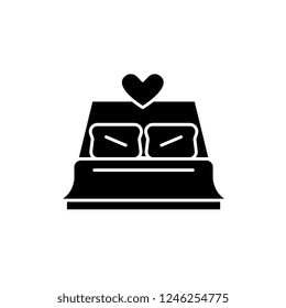 Bed newlyweds black icon, vector sign on isolated background. Bed newlyweds concept symbol, illustration 
