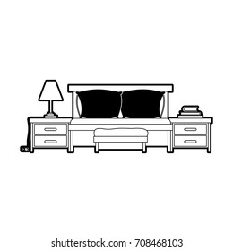 bed with nightstand black color section silhouette on white background vector illustration