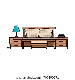 bed with nightstand in color crayon silhouette on white background vector illustration