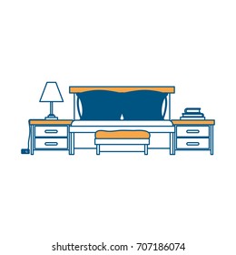 bed with nightstand color section silhouette on white background vector illustration