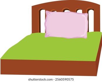 Bed for one people with a pillow and blanket in a flat style