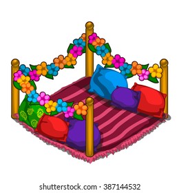 Bed in Oriental style. Vector illustration.