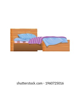 Bed part of interior, cartoon flat style