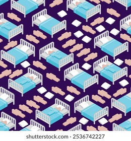 Patrón de cama sin costuras. Cama con manta y fondo de almohada. textura para tela