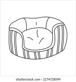 Cama para mascotas. Estilo de esquema. Lugar suave para gatos y perros. Ilustración vectorial para tiendas de mascotas, clínicas veterinarias. Fondo blanco aislado.