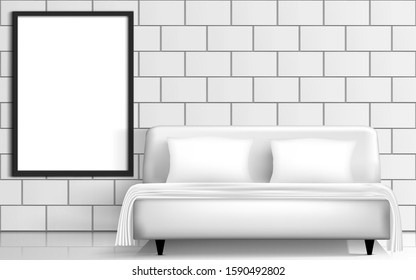 bed and picture frame in the white room