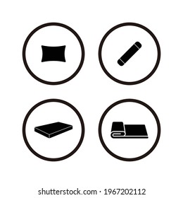 Bed, Pillow, Bolster And Blanket Icon Set Vector Sign Symbol