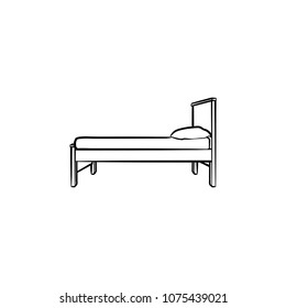 Bed with pillow hand drawn outline doodle icon. Bedroom furniture for sleep - bed with pillow vector sketch illustration for print, web, mobile and infographics isolated on white background.