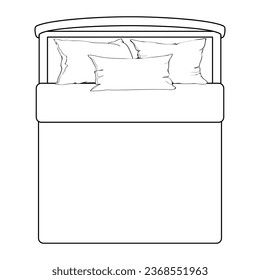 Bed with pillow hand drawn outline doodle icon. Hotel furniture, household, sleeping and bedroom. Vector sketch illustration for print on white background.