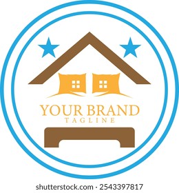 Cama con almohada en casa en forma redonda logotipo ilustrador de Plantilla de Vector.