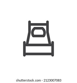 Cama con icono de la línea de almohada. signo de estilo lineal para concepto móvil y diseño web. Icono de vector de contorno de una cama. Símbolo, ilustración del logotipo. Gráficos vectoriales